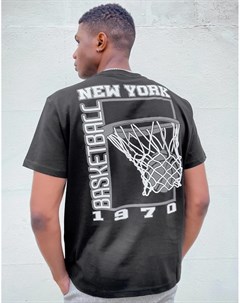 Черная свободная футболка с баскетбольным принтом на спине Asos design