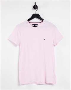 Светло розовая эластичная футболка узкого кроя с логотипом Tommy hilfiger
