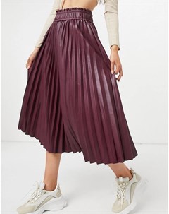 Бордовая плиссированная юбка миди из искусственной кожи Vero moda