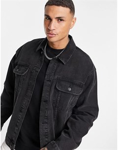 Черная выбеленная джинсовая куртка в стиле oversized Topman