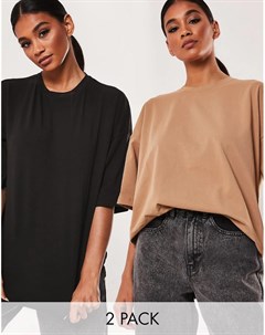 Комплект из 2 футболок черного и бежевого цвета с заниженной линией плеч в стиле oversized Missguided