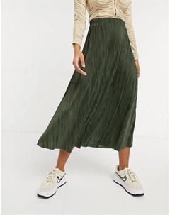 Плиссированная юбка миди темного оттенка хаки Asos design