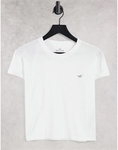 Белая футболка с короткими рукавами и логотипом Hollister