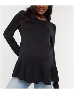Черная двухъярусная футболка с длинными рукавами и баской New look maternity