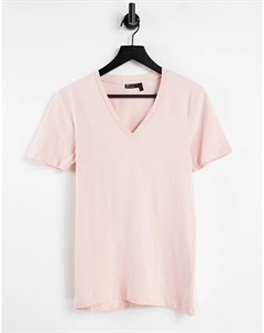 Светло розовая облегающая футболка с глубоким V образным вырезом Asos design