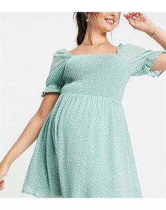 Зеленое платье мини в белый горошек с присборенным лифом для кормящих матерей In The Style Nursing x In the style maternity