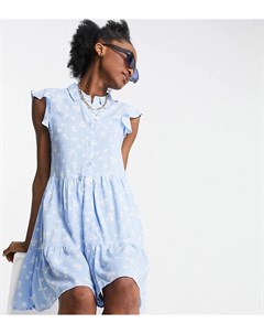 Голубое платье рубашка без рукавов с цветочным принтом Stradivarius