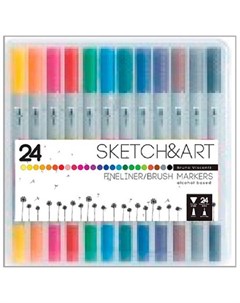 Набор маркеров двухсторонних Кисточка и линер 24 цвета Sketch&art
