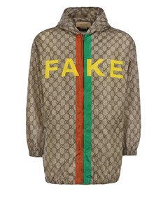 Коричневая ветровка с принтом Fake Gucci