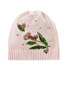 Розовая шапка с вышивкой пайетками Il trenino
