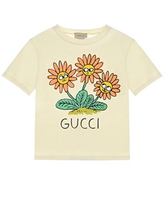 Кремовая футболка с принтом подсолнухи Gucci