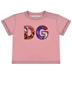 Розовая футболка с разноцветным логотипом Dolce&gabbana