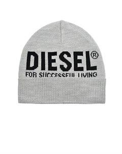 Серая шапка с черным логотипом детская Diesel