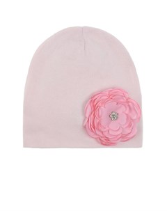 Розовая шапка с цветочной аппликацией и стразами Regina