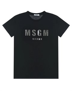 Черная футболка с серебристым логотипом Msgm