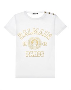 Белая футболка с золотым логотипом Balmain