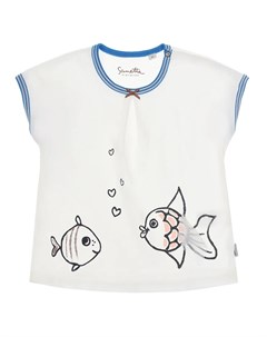 Белая футболка с принтом рыбы Sanetta kidswear