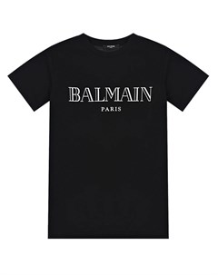 Черная футболка с белым логотипом Balmain