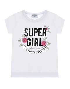 Белая футболка с принтом SUPER GIRL Monnalisa