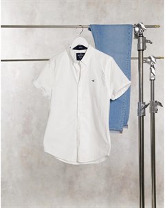 Белая облегающая оксфордская рубашка с короткими рукавами и логотипом Hollister