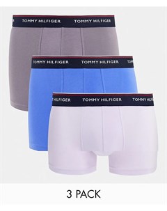 Набор из 3 боксеров брифов кремового серого голубого цветов с логотипом на поясе Tommy hilfiger