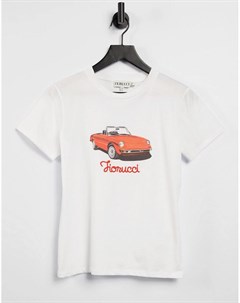 Белая футболка с принтом в виде ретро машины и логотипом Fiorucci
