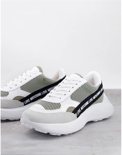 Бело серые кроссовки на толстой подошве с логотипом Love moschino