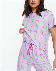 Пижамный комплект из футболки и леггинсов сиреневого цвета с принтом крокодилов из Loungeable