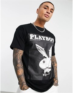 Oversized футболка черного цвета с принтом на груди и на спине x Playboy Mennace
