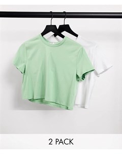 Набор из коротких футболок из органического хлопка белого и зеленого цвета Stradivarius