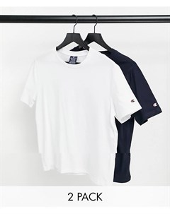 Набор из 2 футболок белого и темно синего цвета с маленьким логотипом Champion