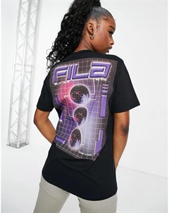 Черная oversize футболка с логотипом на спине Fila