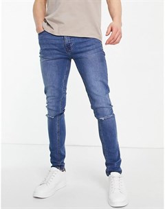 Голубые супероблегающие джинсы с рваными коленями Threadbare
