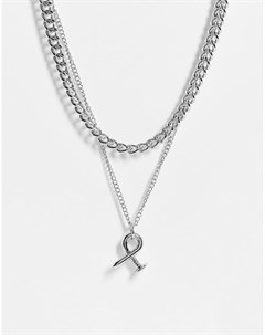 Серебристое ожерелье в несколько рядов из цепочек с подвеской в форме согнутого гвоздя Topshop