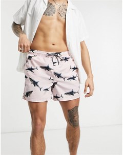 Розовые шорты для плавания с принтом акул Intelligence Jack & jones