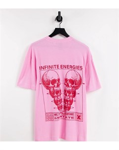 Розовая футболка вафельной фактуры с принтом скелета Collusion