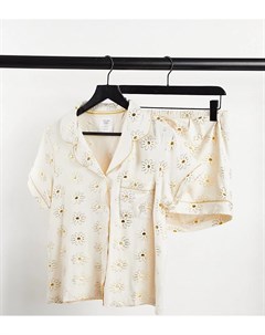 Кремовый пижамный комплект с золотистым фольгированным принтом ромашек Petite Chelsea peers