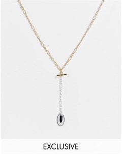 Ожерелье в стиле унисекс из комбинированных металлов с T образной планкой и подвеской с камнем Inspi Reclaimed vintage