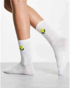 Белые высокие носки с цветком Gipsy