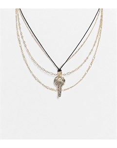 Золотистое ожерелье в несколько рядов из цепочек и шнурка с ключом Inspired Reclaimed vintage