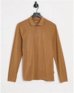 Облегающая футболка поло с длинными рукавами песочного цвета Burton Burton menswear