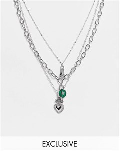 Многоярусное серебристое ожерелье с подвеской в виде горящего сердца Inspired Reclaimed vintage