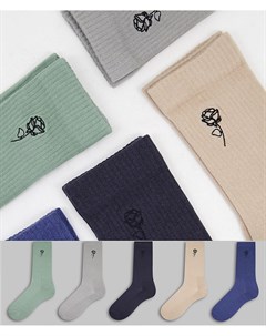 Набор из 5 пар носков разных цветов с вышивкой New look