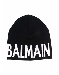 Шапка бини вязки интарсия с логотипом Balmain kids