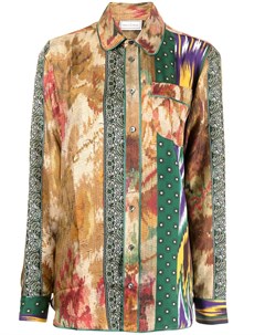Шелковая блузка с длинными рукавами и цветочным принтом Pierre-louis mascia