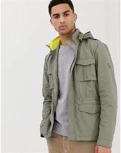 Куртка цвета хаки с капюшоном и воротником контрастного цвета Solid