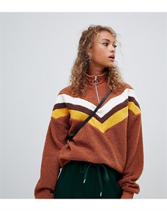 Коричневый свитер с молнией и узором New look