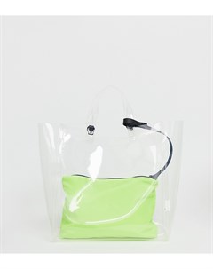 Прозрачная сумка шоппер с яркой косметичкой Pull & bear