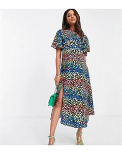 Эксклюзивное платье миди с расклешенными рукавами и разноцветным леопардовым принтом Queen bee