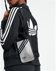 Серебристая сумочка с ремешком через плечо отделкой стразами и тремя полосками Adidas originals